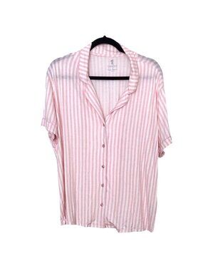 NWT Cariloha Pink White Striped Short Sleeve Sleepwear Top XL